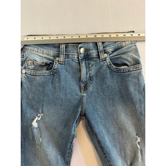 True Religion Men's 30 Rocco Relaxed Skinny Ripped Distressed Jeans Light Wash - Picture 6 of 9